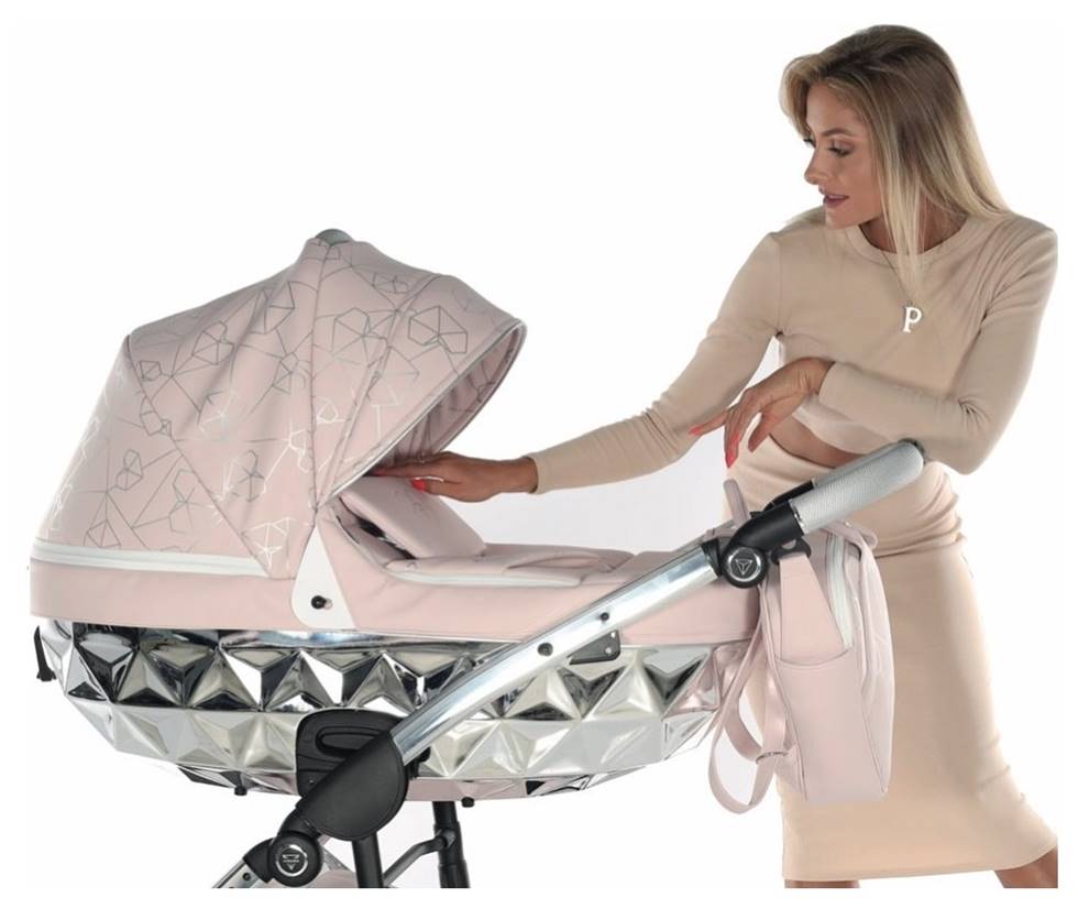 Junama Heart różowy wózek dla dziewczynki 3w1 z ekoskóry – luksusowy model dziecięcy premium dostępny w Dadi-Shop.